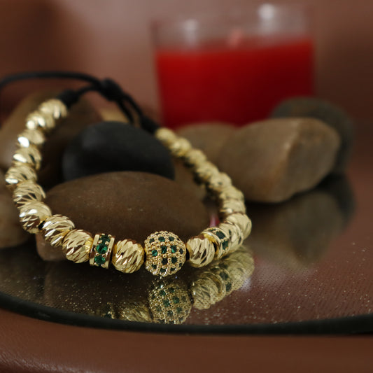 Pulsera con balines diamantados No. 6 y Esfera circonias verdes